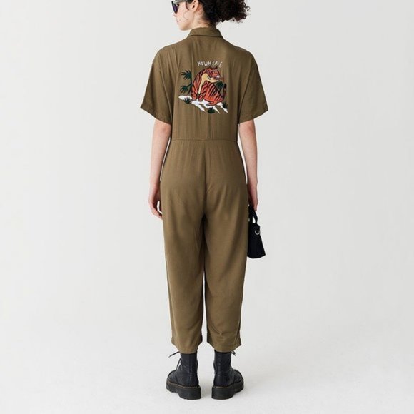 Lazy Oaf Pants - Lazy Oaf Nowhere Tiger Jumpsuit Army Green UK10